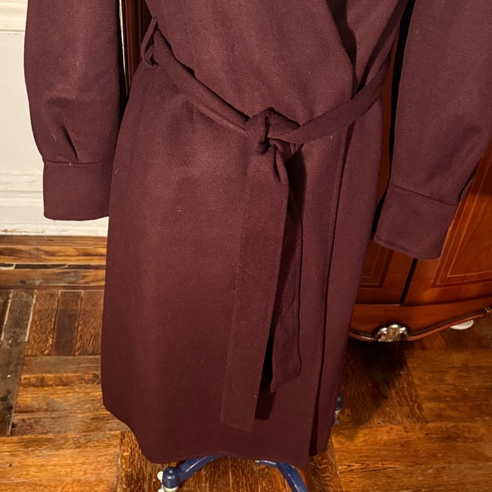 Elegant Burgundy Wrap Coat - Picture 3 of 10